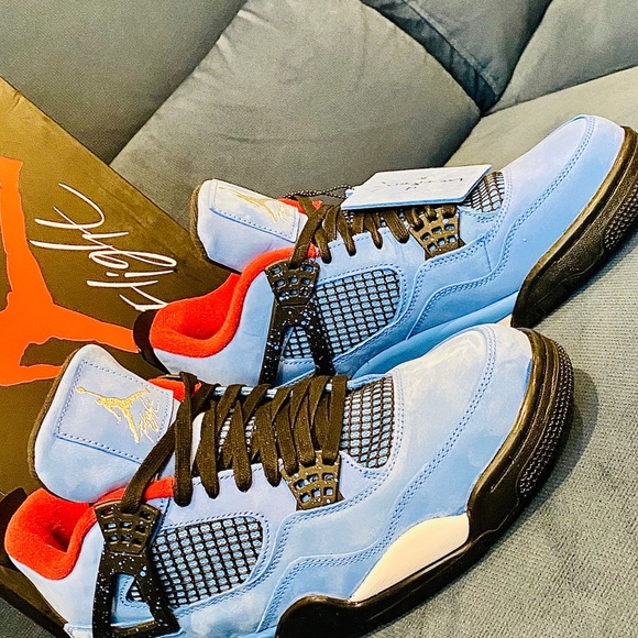 Travis Scott x Air Jordan 4 Retro 'Cactus Jack' Sneakers | Blue | Mens Size 10.5 - Picture 2 of 6